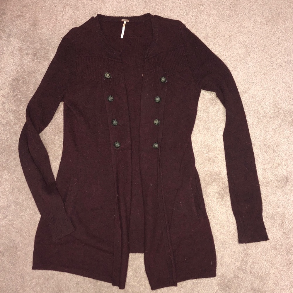 Free People medium maroon military cardigan